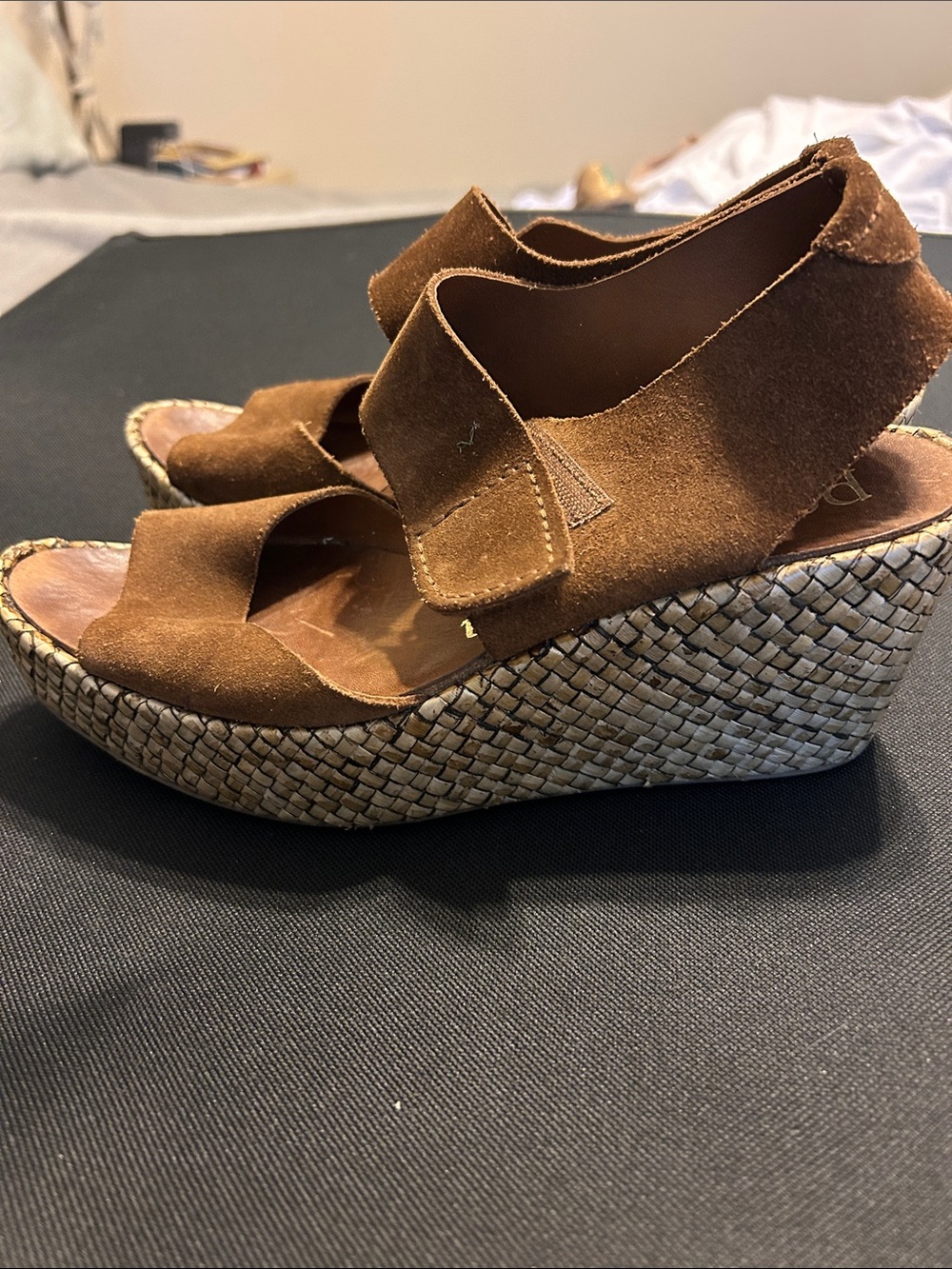 Pedro Garcia Brown Suede Espadrille Wedge Sandals 7 1/2